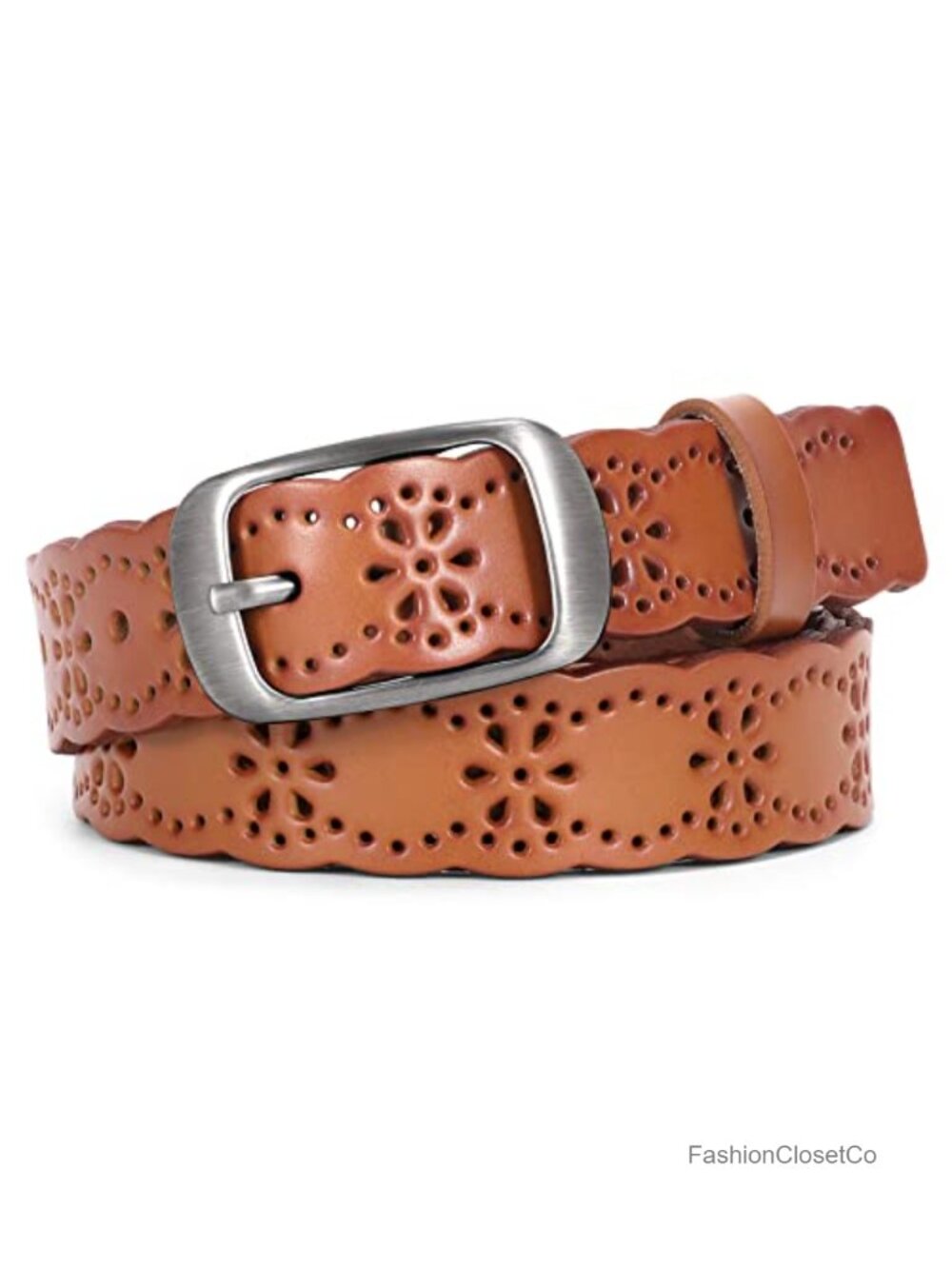 Women's Hollow Flower Leather Belt Soft Pin Buckle Jeans Pants